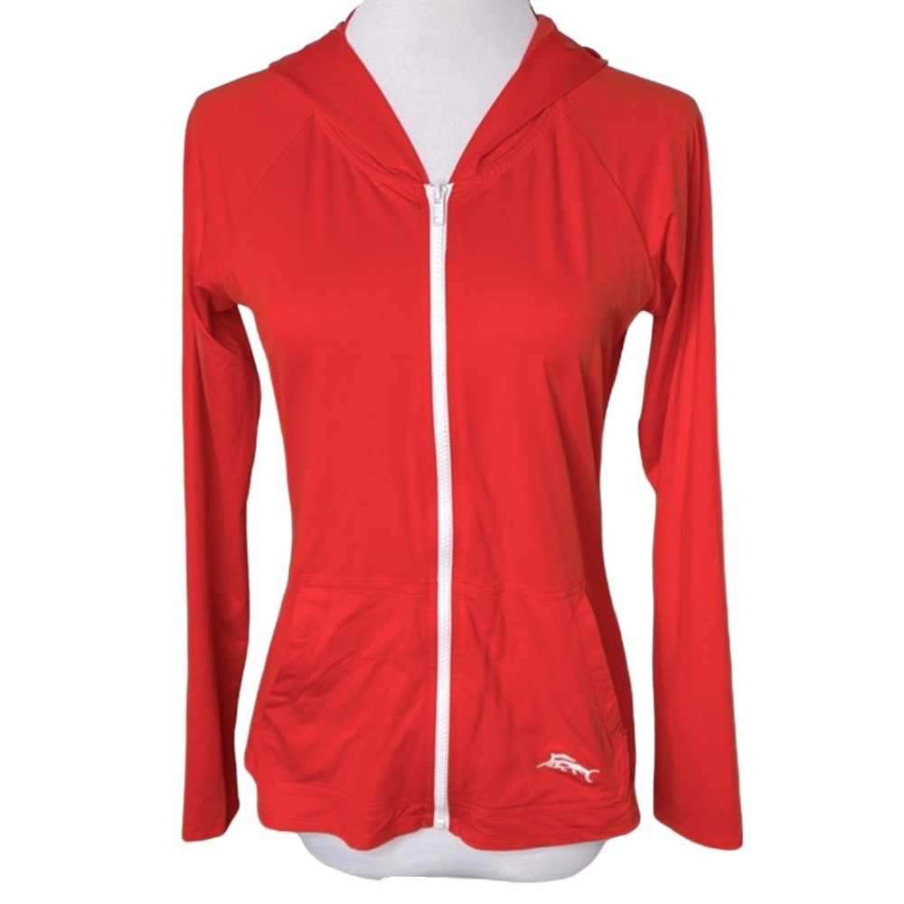 Tommy Bahama Red Orange Zip Up Hooded Lightweight Jacket